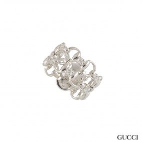 Gucci White Gold Horsebit Diamond Ring 0.50ct